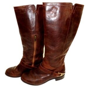 UGG Womens Size 7 M Brown Leather Sheep Skin Zip Buckle Knee High Fashion Boots